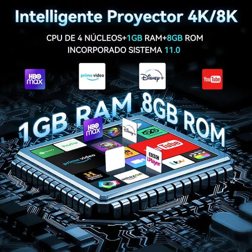 Proyector Smart 4K LED Android Inalámbrico – Cine Portátil 130'' con WiFi y Bluetooth